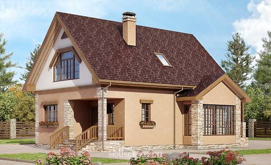 140-002-П Проект двухэтажного дома мансардой, скромный коттедж из блока Каменск-Уральский | Проекты домов от House Expert