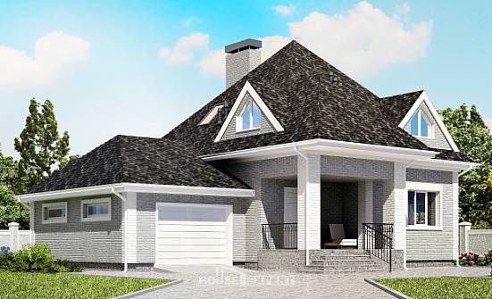 135-001-Л Проект двухэтажного дома мансардный этаж, гараж, небольшой дом из кирпича Каменск-Уральский | Проекты домов от House Expert