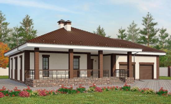 160-015-П Проект одноэтажного дома и гаражом, бюджетный загородный дом из бризолита Каменск-Уральский | Проекты домов от House Expert