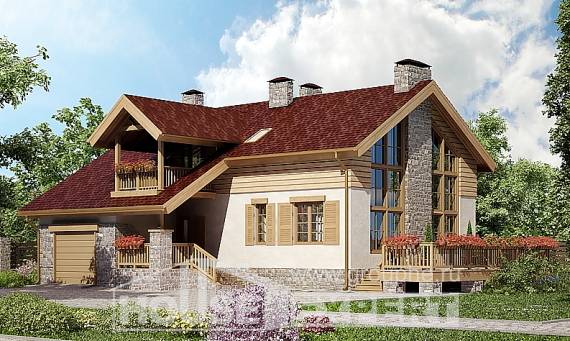 165-002-П Проект двухэтажного дома с мансардой и гаражом, уютный дом из арболита Каменск-Уральский, House Expert