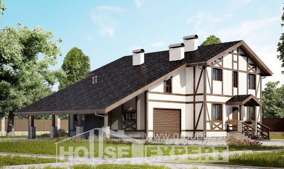 250-002-Л Проект двухэтажного дома с мансардным этажом и гаражом, современный дом из кирпича Каменск-Уральский, House Expert