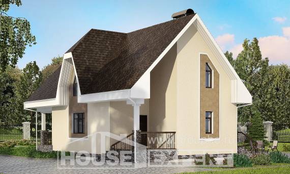 125-001-Л Проект двухэтажного дома мансардой, скромный коттедж из поризованных блоков Каменск-Уральский, House Expert