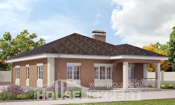 100-004-П Проект одноэтажного дома, экономичный коттедж из поризованных блоков Каменск-Уральский, House Expert