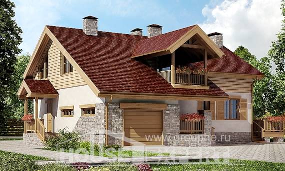 165-002-П Проект двухэтажного дома мансардный этаж и гаражом, бюджетный коттедж из блока Каменск-Уральский, House Expert