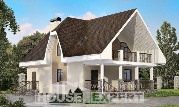 125-001-Л Проект двухэтажного дома мансардный этаж, небольшой загородный дом из пеноблока Каменск-Уральский, House Expert