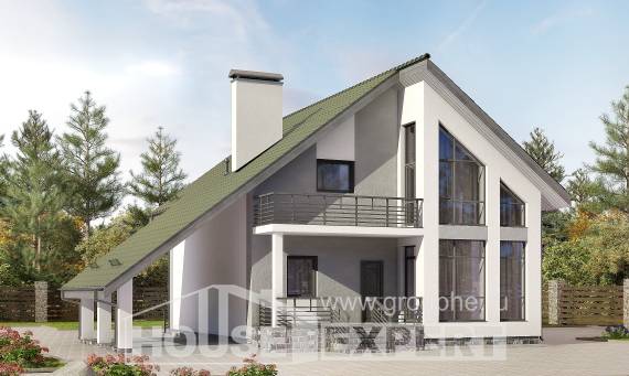 170-009-Л Проект двухэтажного дома с мансардой, гараж, доступный загородный дом из бризолита, Каменск-Уральский