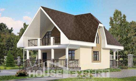 125-001-Л Проект двухэтажного дома мансардный этаж, компактный дом из блока Каменск-Уральский, House Expert