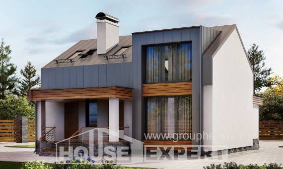 120-004-П Проект двухэтажного дома с мансардой, небольшой коттедж из блока, Каменск-Уральский