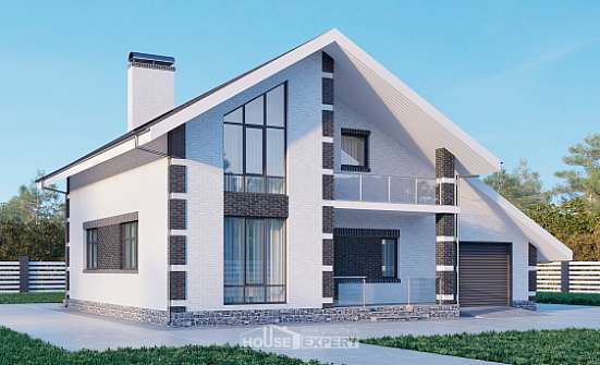 190-008-П Проект двухэтажного дома мансардный этаж, гараж, уютный домик из теплоблока, Каменск-Уральский