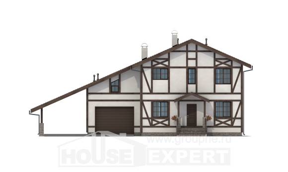 250-002-Л Проект двухэтажного дома с мансардным этажом и гаражом, средний домик из кирпича Каменск-Уральский, House Expert